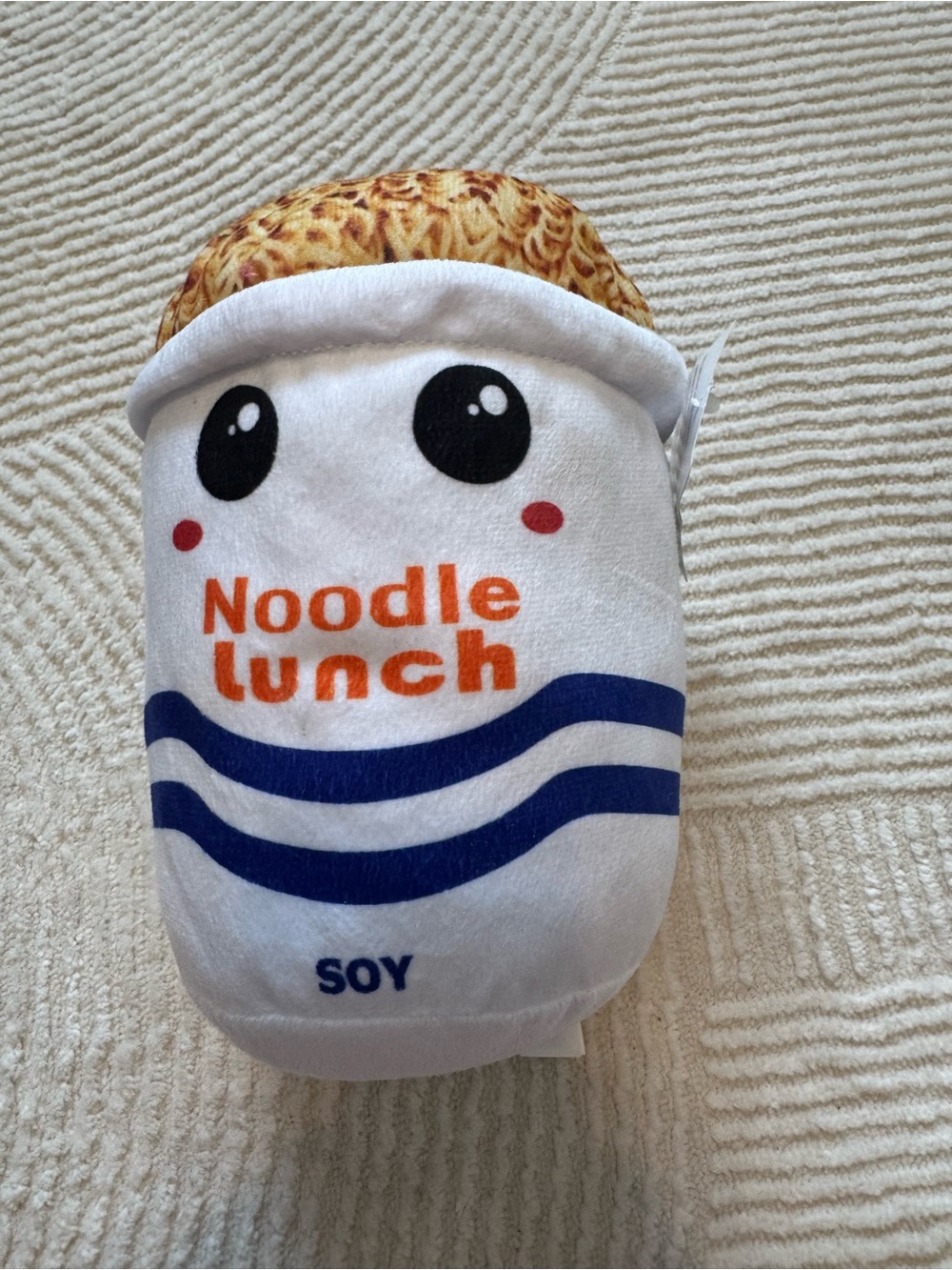 Plush Noodle Lunch Soy Stuffed Toy - White with Blue and Orange Accents